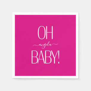 Fuchsia Oh Baby Custom Shower Paper Napkin