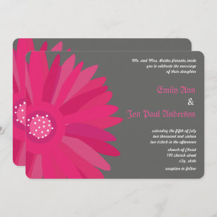 Fuchsia on Gray Gerber Daisy Wedding Invitation