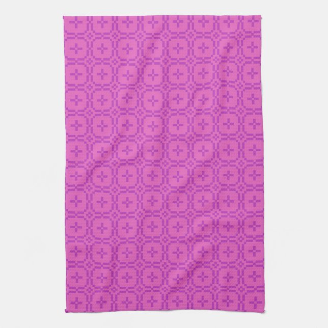 Fuchsia on Pink Faux Welsh Tapestry Pattern Kitchen Towel (Vertical)