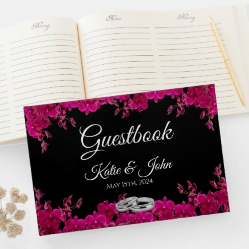 Fuchsia Orchids on Black_ Guest Book