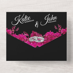 Fuchsia Orchids on Black-Photo Wedding- All In On All In One Invitation