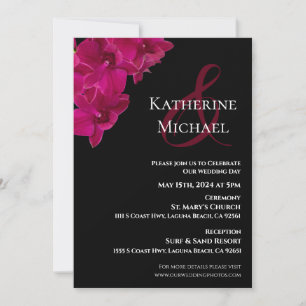 Fuchsia Orchids on Black-Wedding- Invitation