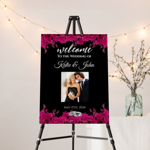 Fuchsia Orchids on Black_Wedding Photo Welcome Foam Board