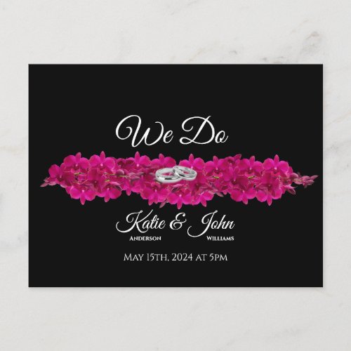 Fuchsia Orchids on Black_Wedding RSVP_ Invitation Postcard