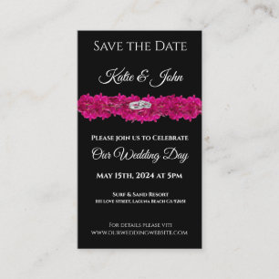 Fuchsia Orchids on Black- Wedding Save the Date- Business Card