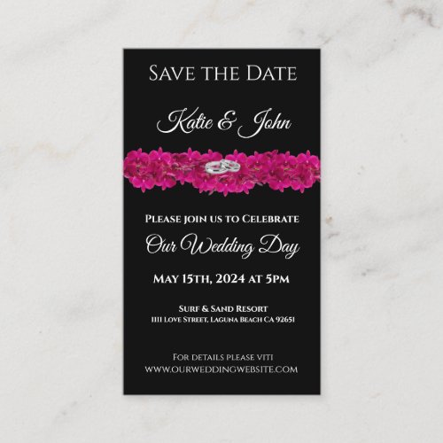 Fuchsia Orchids on Black_ Wedding Save the Date_ Business Card