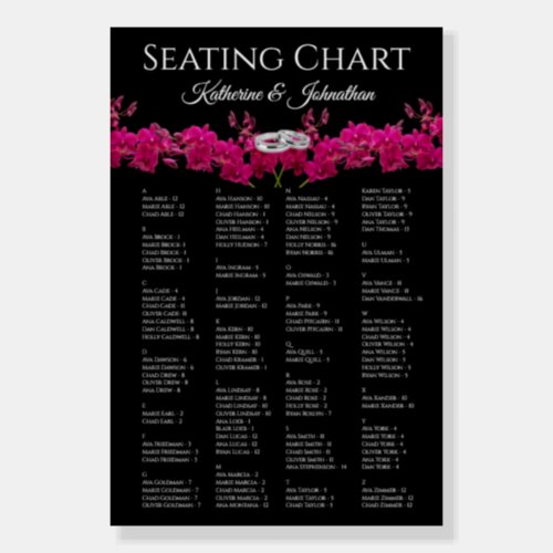 Fuchsia Orchids on Black_Wedding Seating Chart_ Foam Board