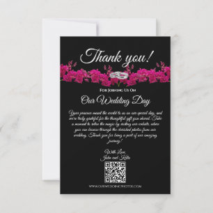 Fuchsia Orchids on Black-Wedding- Thank You Card