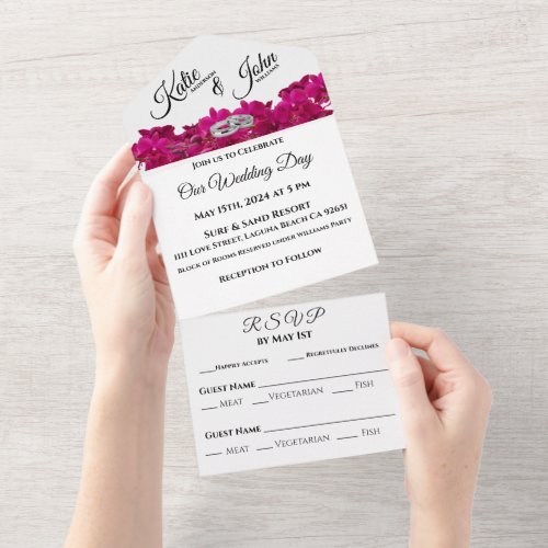 Fuchsia Orchids on White_Photo Wedding_ All In One Invitation