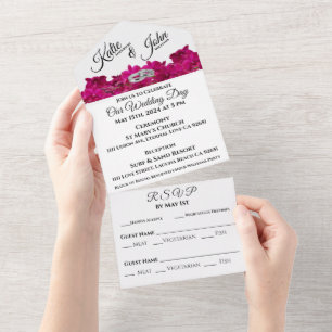 Fuchsia Orchids on White-Photo Wedding- All In One Invitation