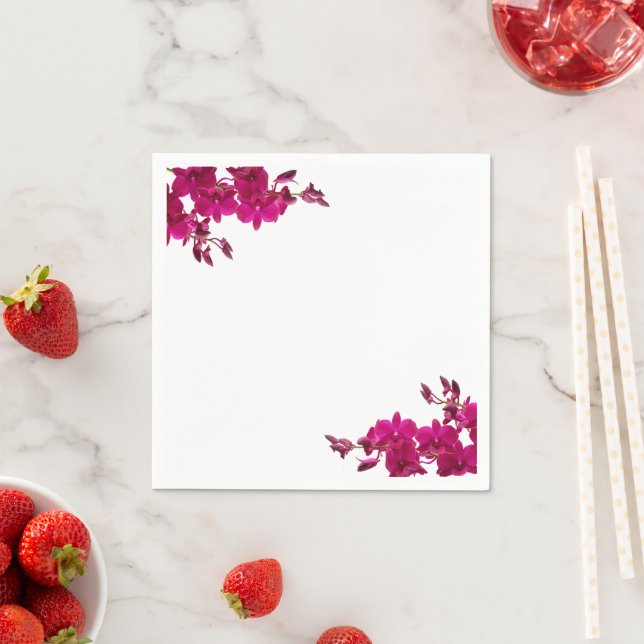 Fuchsia Orchids on White-Wedding- Napkins (Insitu)
