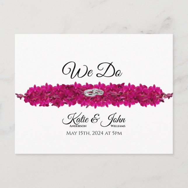 Fuchsia Orchids on White-Wedding RSVP- Invitation Postcard (Front)
