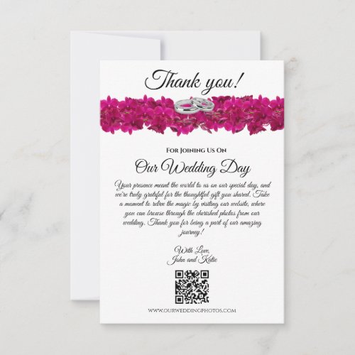 Fuchsia Orchids on White_Wedding_ Thank You Card