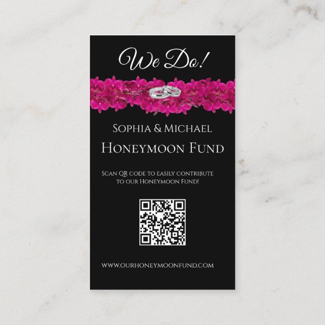 Fuchsia Orchids- We Do-Wedding Rings-Registry- Business Card (Back)