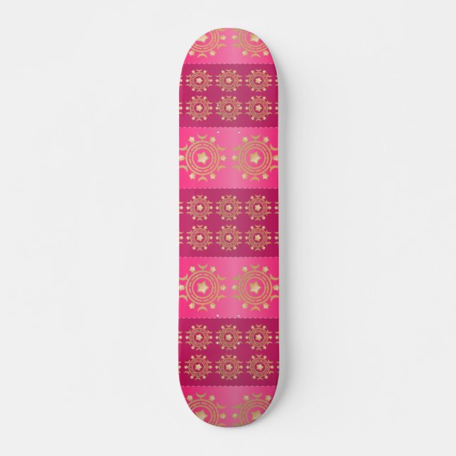 Fuchsia Oriental Mandala Pattern Skateboard Deck (Front)