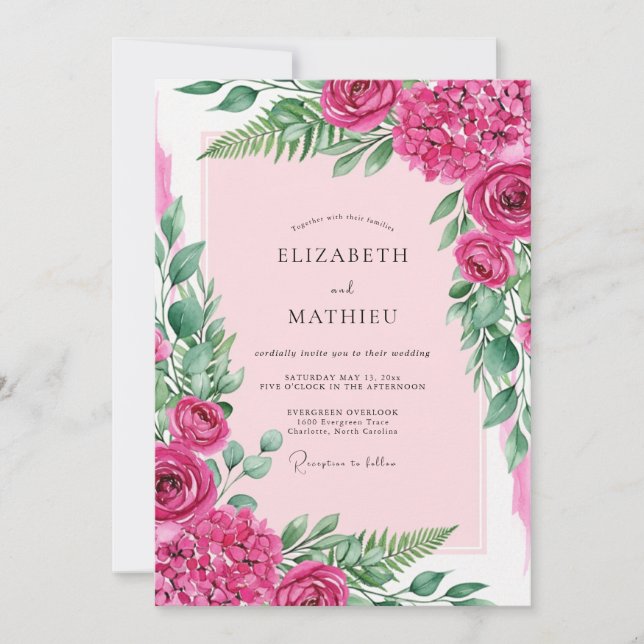 Fuchsia Ornate Summer Wedding Invitation (Front)