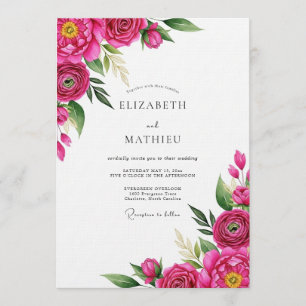 Fuchsia Painterly Bloom Wedding Invitation