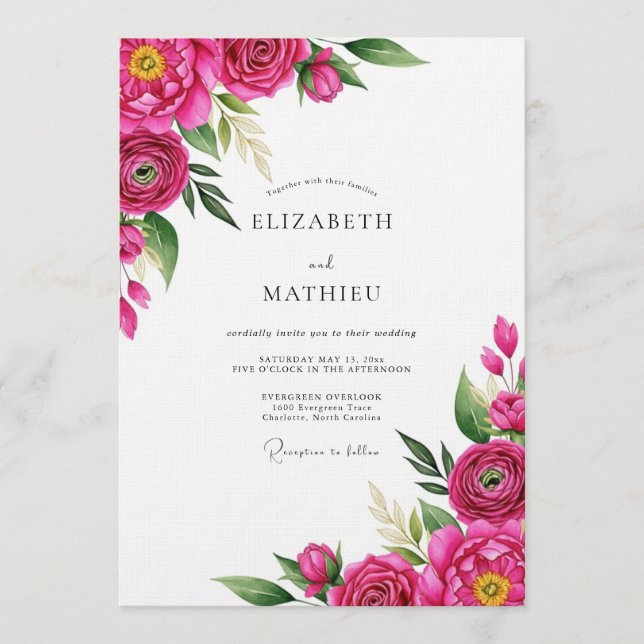Fuchsia Painterly Bloom Wedding Invitation (Front)