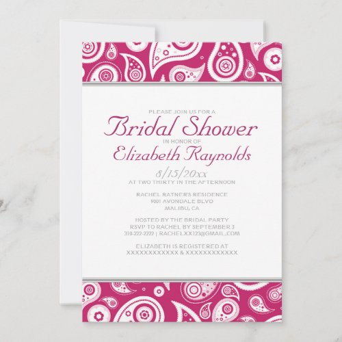 Fuchsia Paisley Bridal Shower Invitations