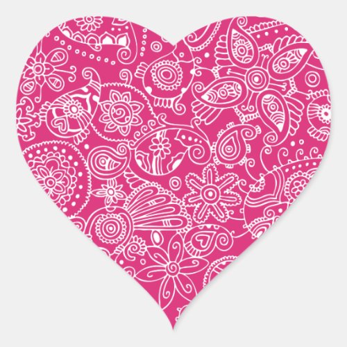 Fuchsia Paisley Heart Sticker