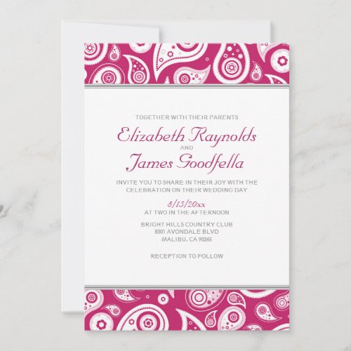Fuchsia Paisley Wedding Invitations