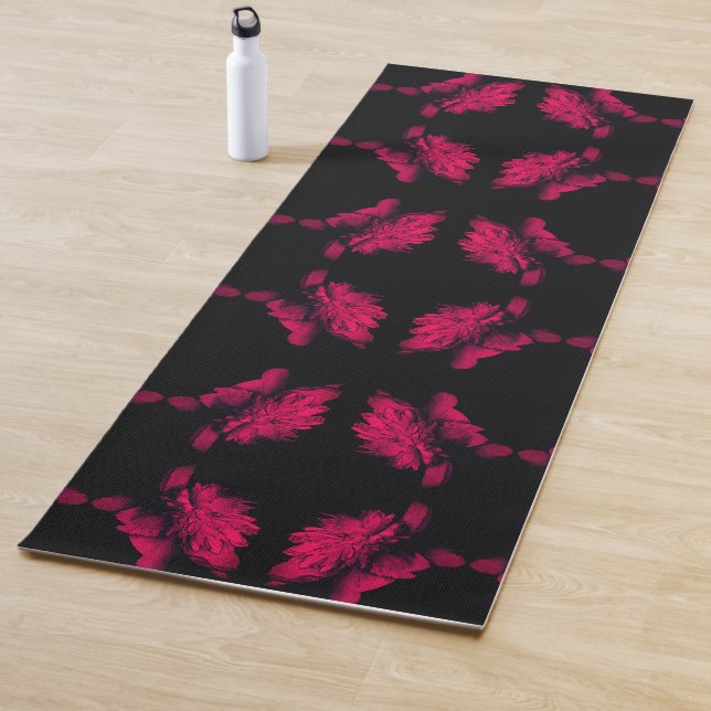 Fuchsia Peony Abstract Floral Art Yoga Mat (In Situ)