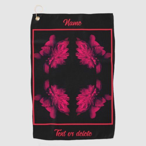 Fuchsia Peony Abstract Floral Personalized Golf Towel