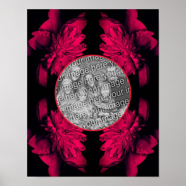 Fuchsia Peony Floral Frame Create Your Own Photo Poster (Front)