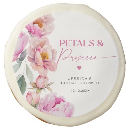 Fuchsia peony floral petals and prosecco bridal sugar cookie