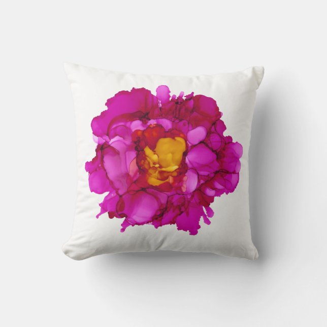 Fuchsia peony hand painted--white/fuchsia throw pillow (Front)