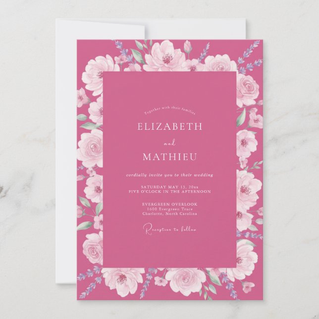 Fuchsia Petal Wedding Invitation (Front)