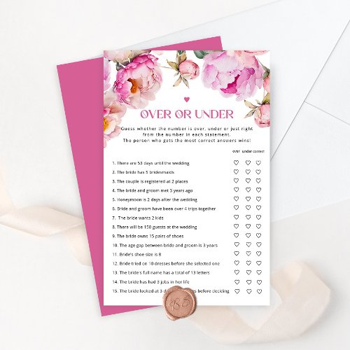 Fuchsia petals over or under bridal shower game