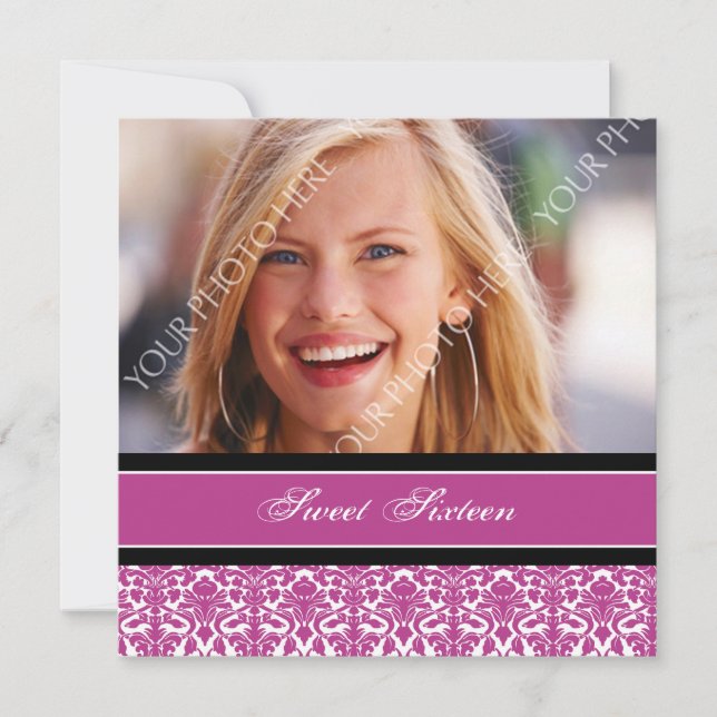 Fuchsia Photo 16th Birthday Party Invitations (Front)