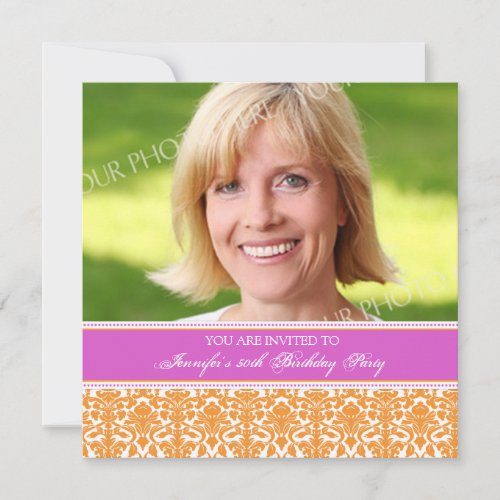Fuchsia Photo 50th Birthday Party Invitations