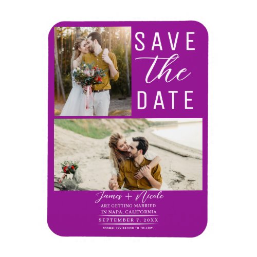 Fuchsia Pink 2 Photos Save the Date Wedding Magnet
