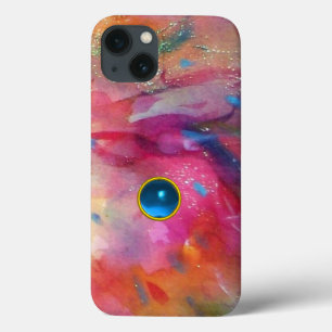 FUCHSIA PINK ABSTRACT Blue Sapphire Gemstone iPhone 13 Case