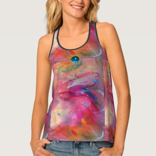 FUCHSIA PINK ABSTRACT Blue Sapphire Gemstone Tank Top