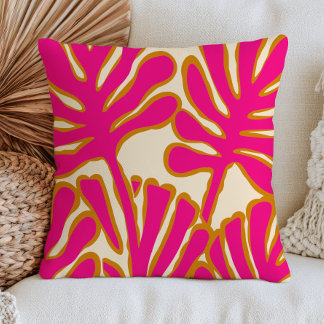 Fuchsia Pink Abstract Leaves Modern Botanical Throw Pillow