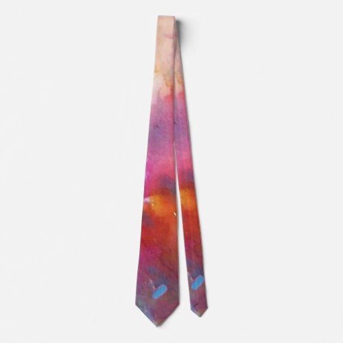 FUCHSIA PINK ABSTRACT WATERCOLOR WITH BLUE DOT NECK TIE