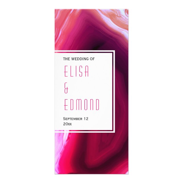 Fuchsia pink agate slice modern wedding program (Front)