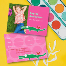 Fuchsia Pink Alligator Cartoon Kids Photo Playdate