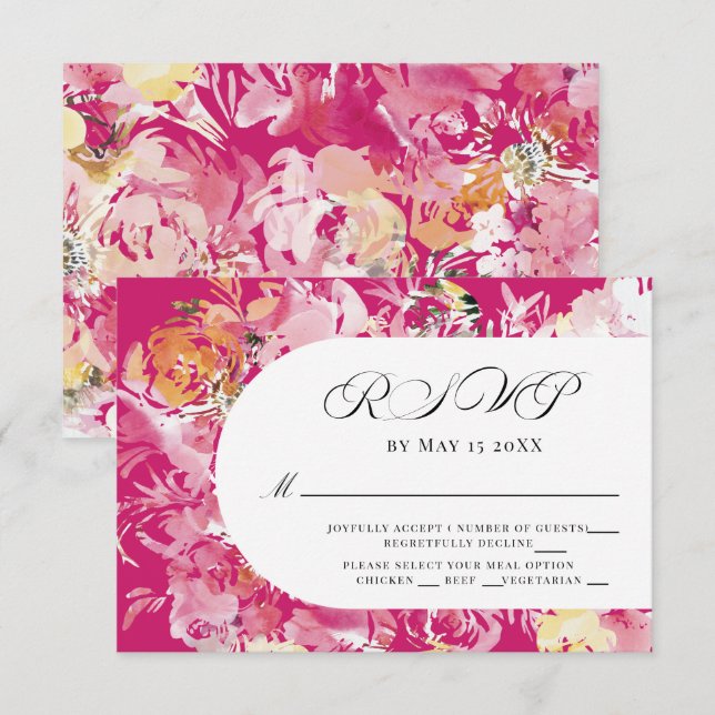 Fuchsia Pink and Blush Watercolor Flower Arch RSVP Card (Front/Back)