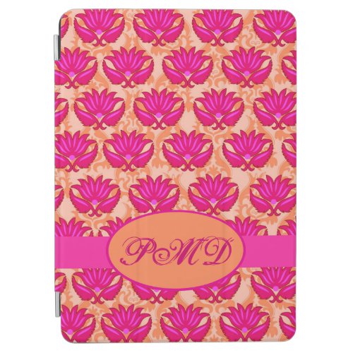 Fuchsia Pink and Orange Modern Damask Monogram iPad Air Cover