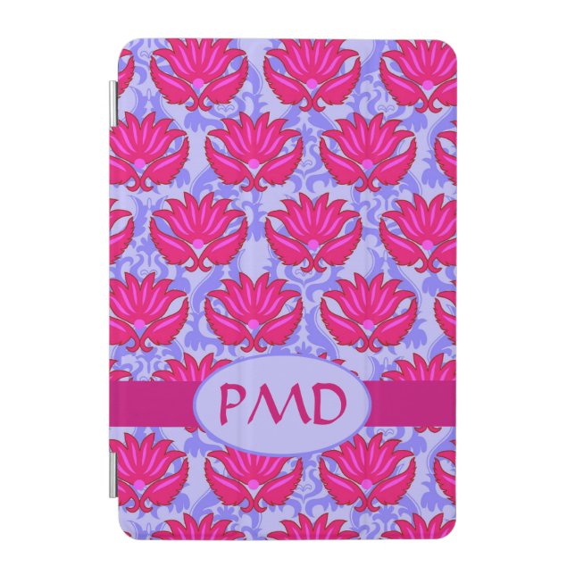 Fuchsia Pink and Purple Modern Damask Monogram iPad Mini Cover (Front)