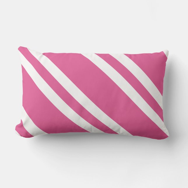 Fuchsia Pink and White Striped Diagonal Pattern Lumbar Pillow (Front)