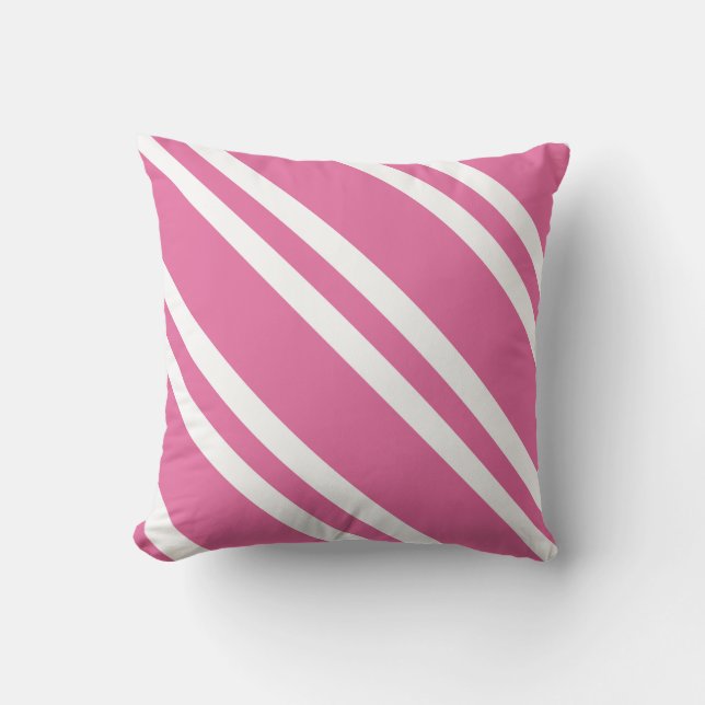 Fuchsia Pink and White Striped Outdoor Pillow (Front)