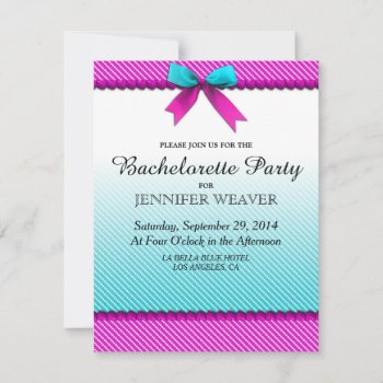 Fuchsia Pink & Aqua Teal Neon Dots  Bow  & Ribbon Invitation by ChicPink at Zazzle