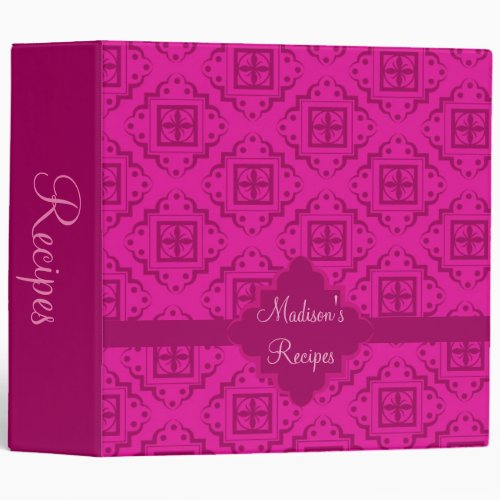 Fuchsia Pink Arabesque Moroccan Name Customized Binder