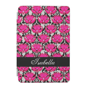 Fuchsia Pink Black Gray Damask Name Personalized iPad Mini Cover