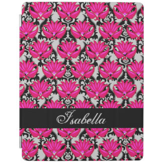 Fuchsia Pink Black Gray Damask Name Personalized iPad Smart Cover